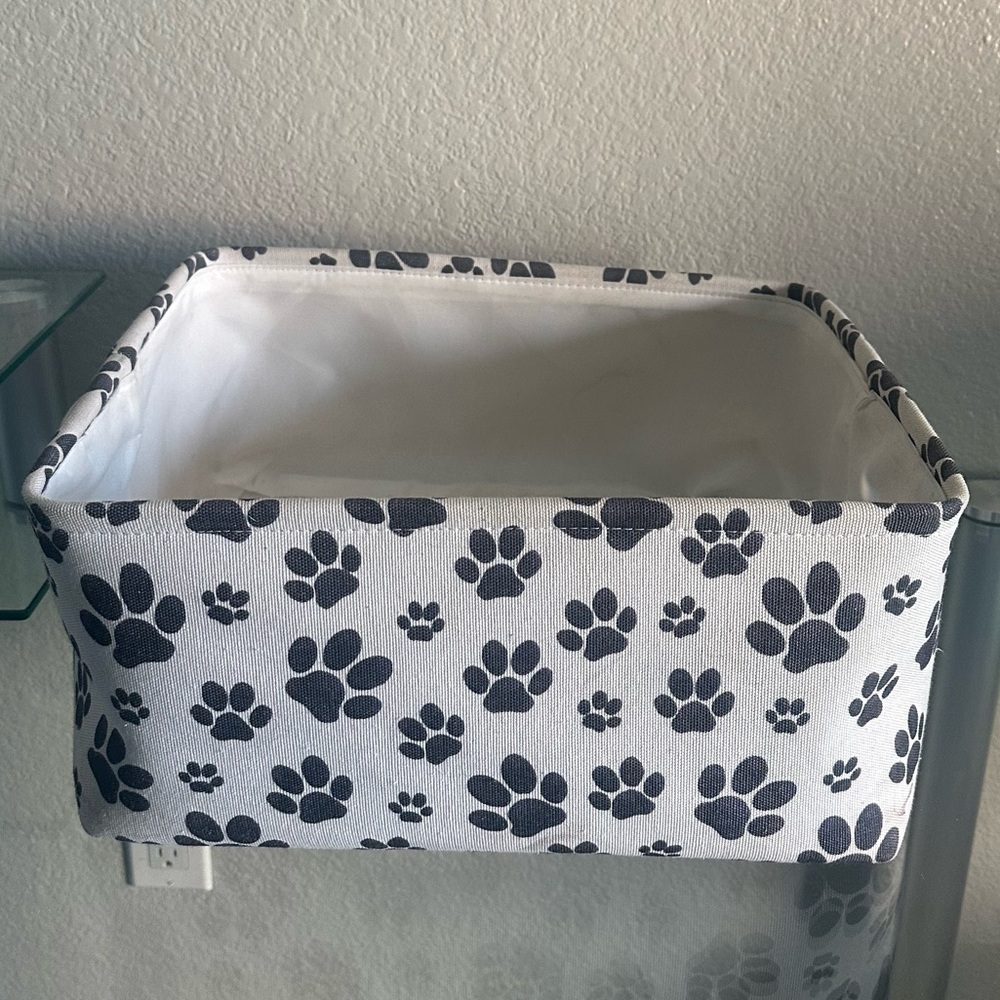 Linen basket for dog’s accessories, 16” by 14”-used, good condition
